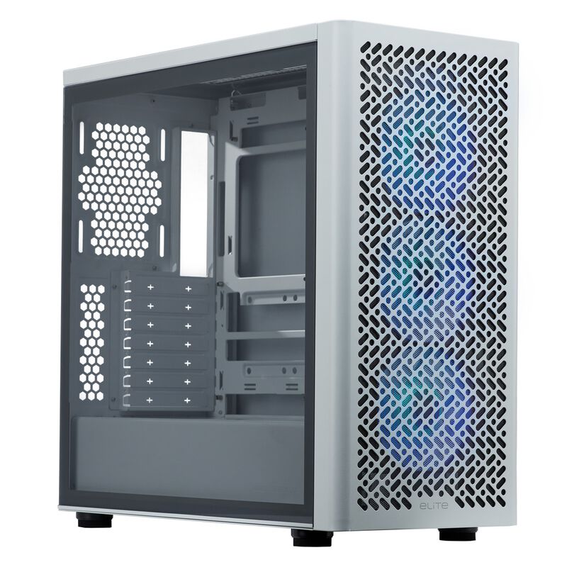 Cooler Master Elite 502 ARGB kabinett midtårn ATX herdet glass hvit forfra