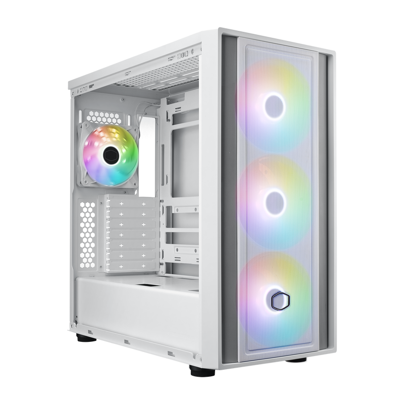 Cooler Master MasterBox 600 ARGB kabinett hvit nærbilde av frontpanel