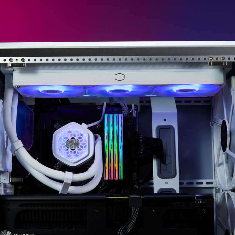 Sidebilde av Cooler Master MasterLiquid 360 Atmos 2 VRM AIO vannkjøling hvit
