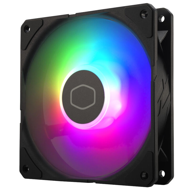 Cooler Master SickleFlow Edge 120 ARGB 3-pakk vifte svart nærbilde av ARGB-belysning