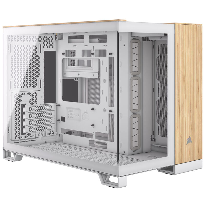 Corsair 2500X Micro-ATX kabinett herdet glass hvit bambus forfra