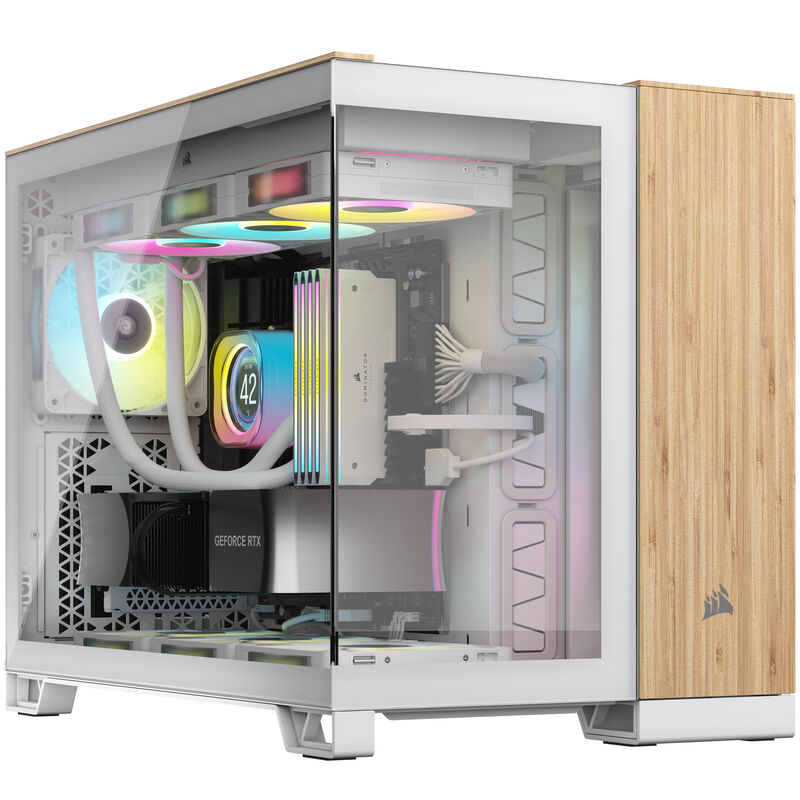 Corsair 2500X Micro-ATX kabinett herdet glass hvit bambus - Corsair
