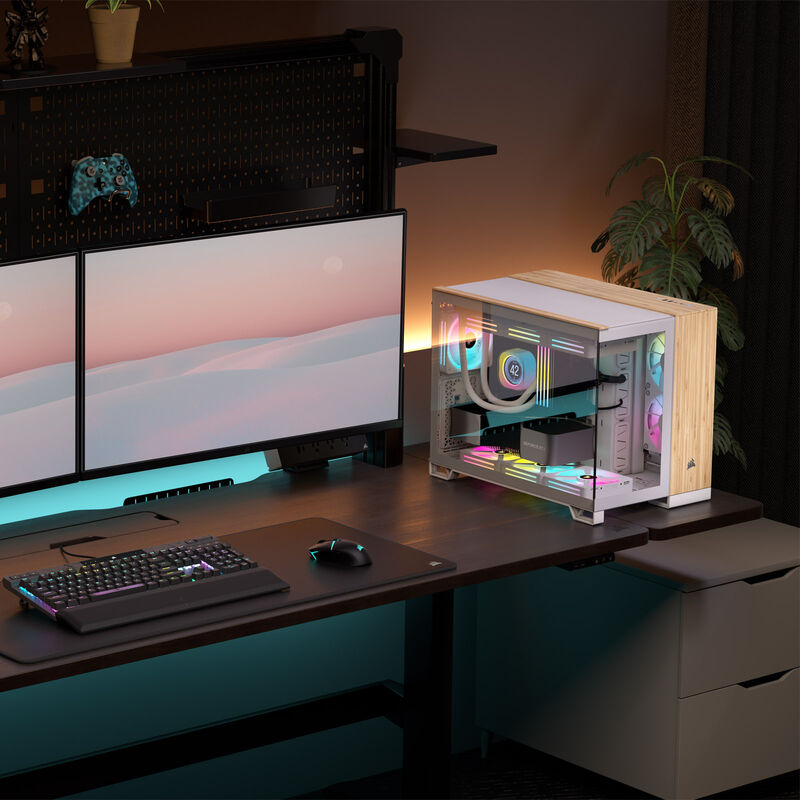 Corsair 2500X Micro-ATX kabinett herdet glass hvit bambus - Corsair