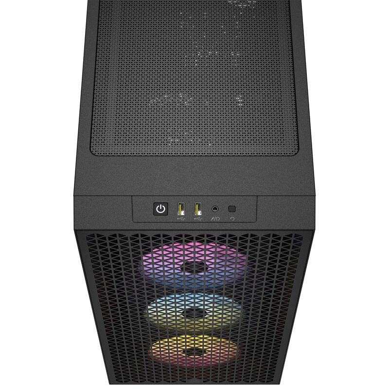 Nærbilde av ARGB vifter i Corsair 3000D Airflow RGB kabinett