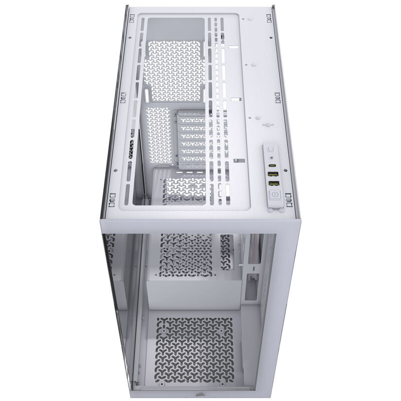 Nærbilde av ventilasjon og vifteplass i Corsair 3500X kabinett