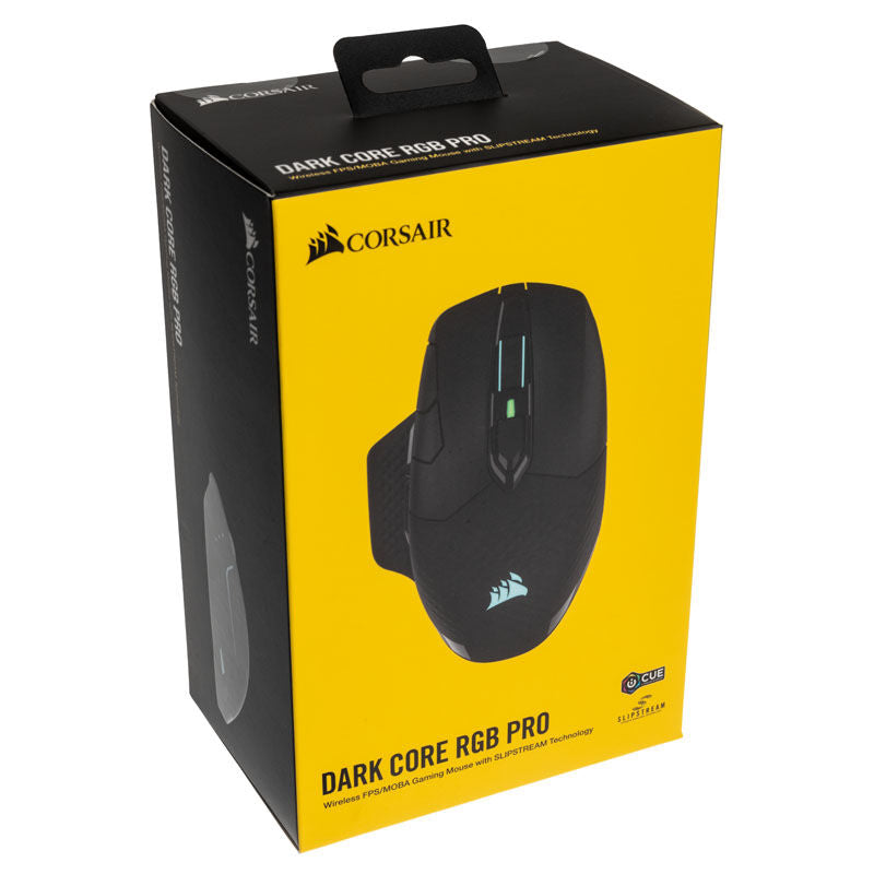Oversikt av Corsair Dark Core RGB PRO trådløs gamingmus fra siden