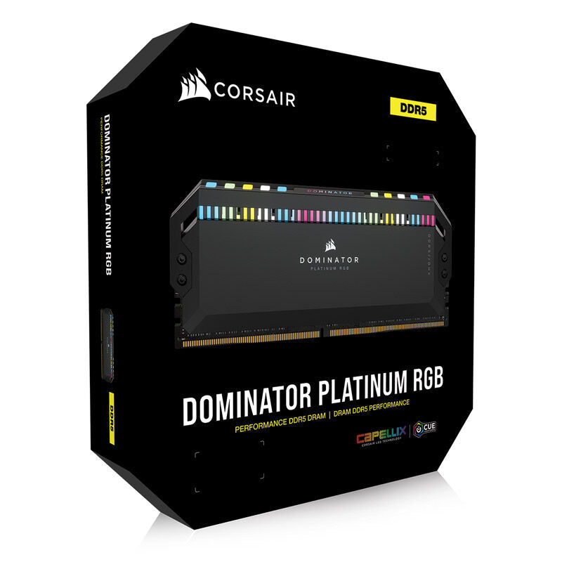 Corsair Dominator Platinum RGB DDR5-6400 CL32 RAM 64 GB detalj av aluminiumsheatspreader