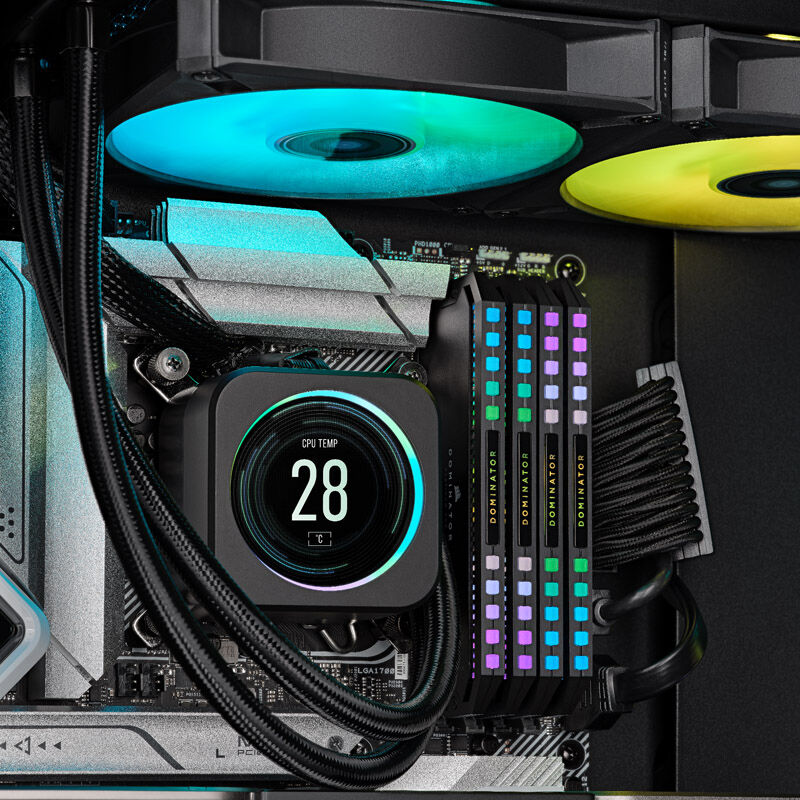 Corsair Dominator Platinum RGB DDR5-6400 CL32 RAM 64 GB med lyseffekter