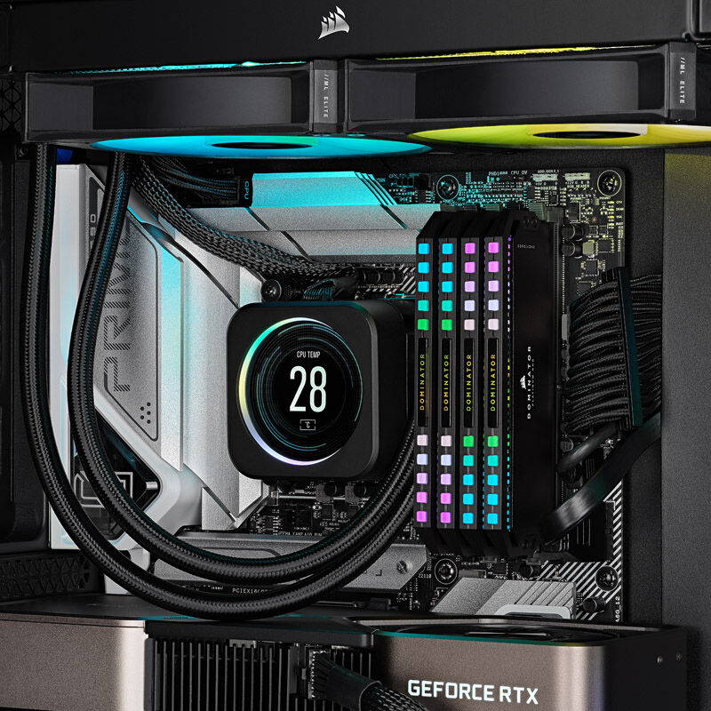 Oversikt over Corsair Dominator Platinum RGB DDR5-6400 CL32 RAM 64 GB moduler