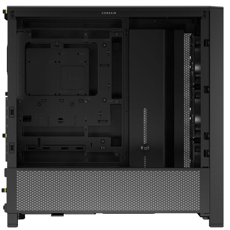 Nærbilde av Corsair Frame 4000D RS kabinett midtårn E-ATX herdet glass svart ventilasjon