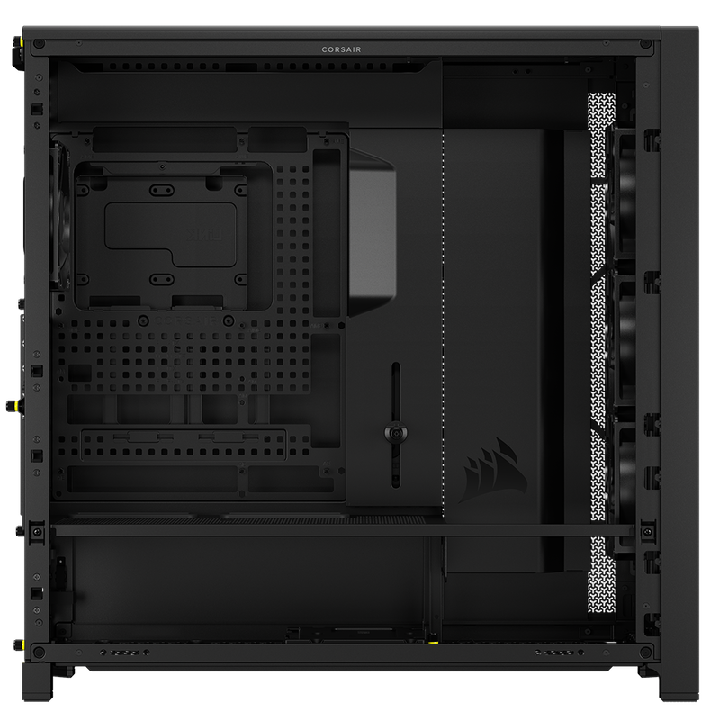 Nærbilde av Corsair Frame 5000D kabinett midtårn E-ATX herdet glass svart