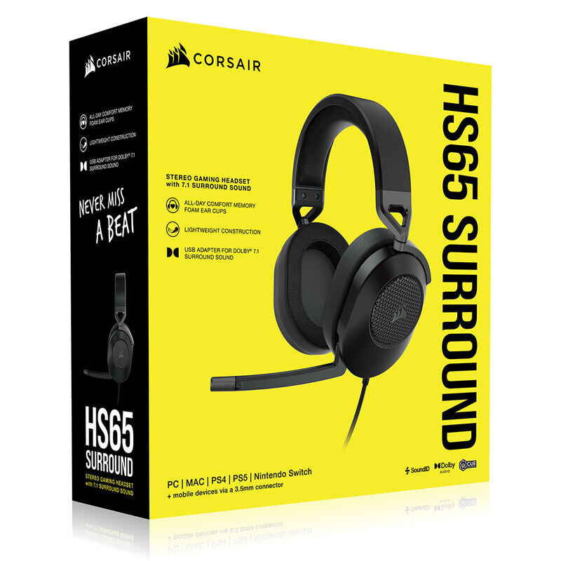 Corsair HS65 Surround gamingheadset 7.1 50 mm svart - Corsair