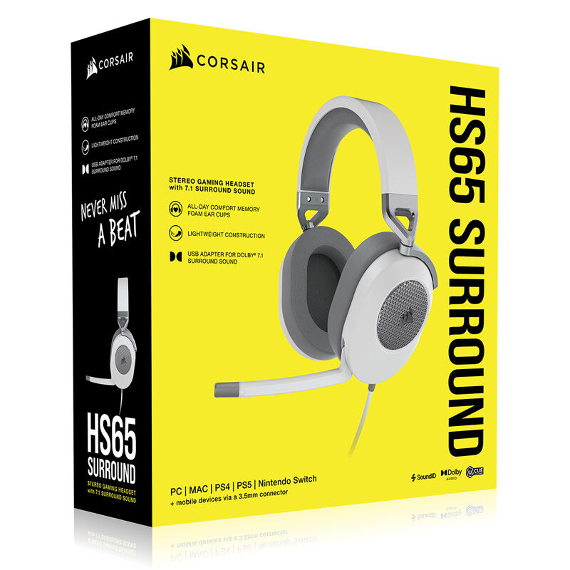 Corsair HS65 Surround headset 7.1 50 mm hvit i bruk ved gaming