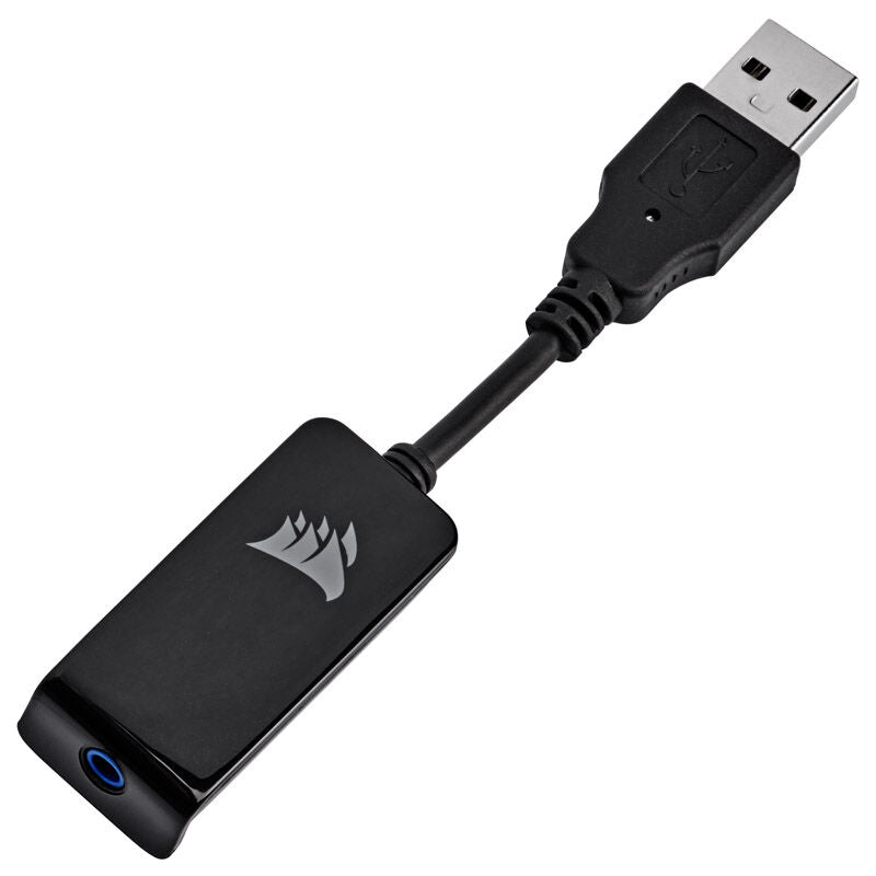 Nærbilde av mikrofon på Corsair HS65 Surround headset 7.1 50 mm hvit