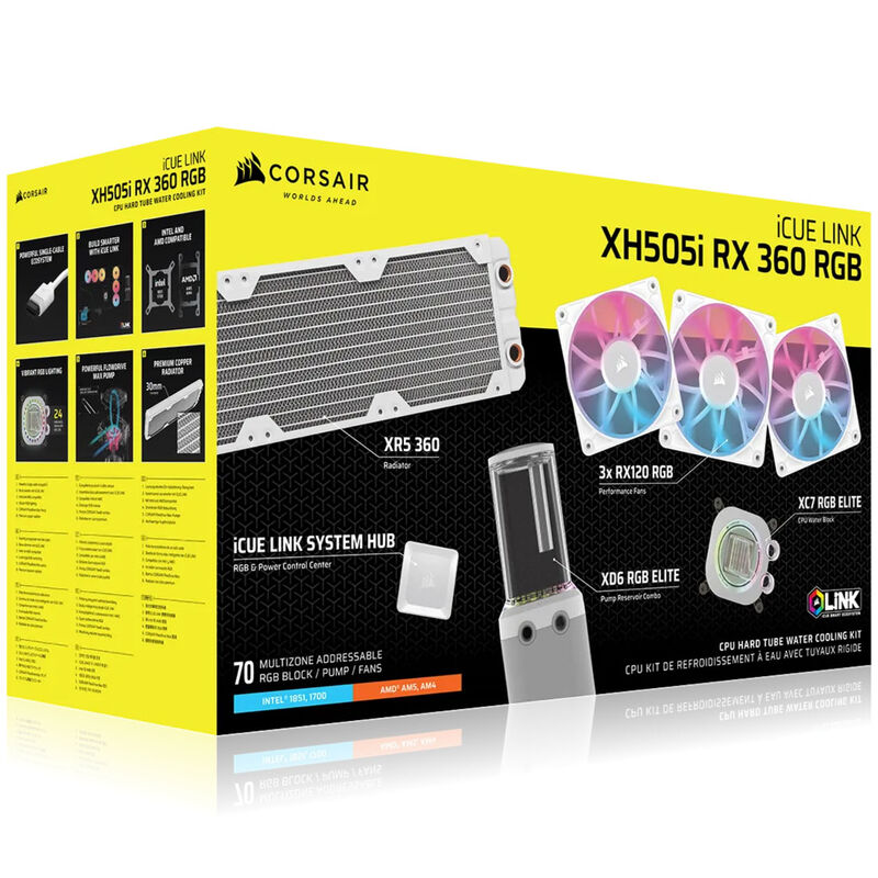 Nærbilde av RGB-vifte på Corsair Hydro X iCUE LINK XH505i RGB vannkjølingssett svart
