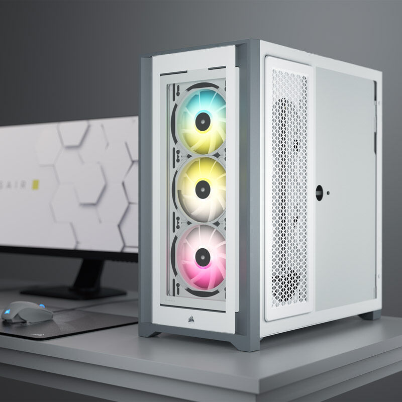 Corsair iCUE 5000X RGB kabinett midtårn herdet glass hvit bakside