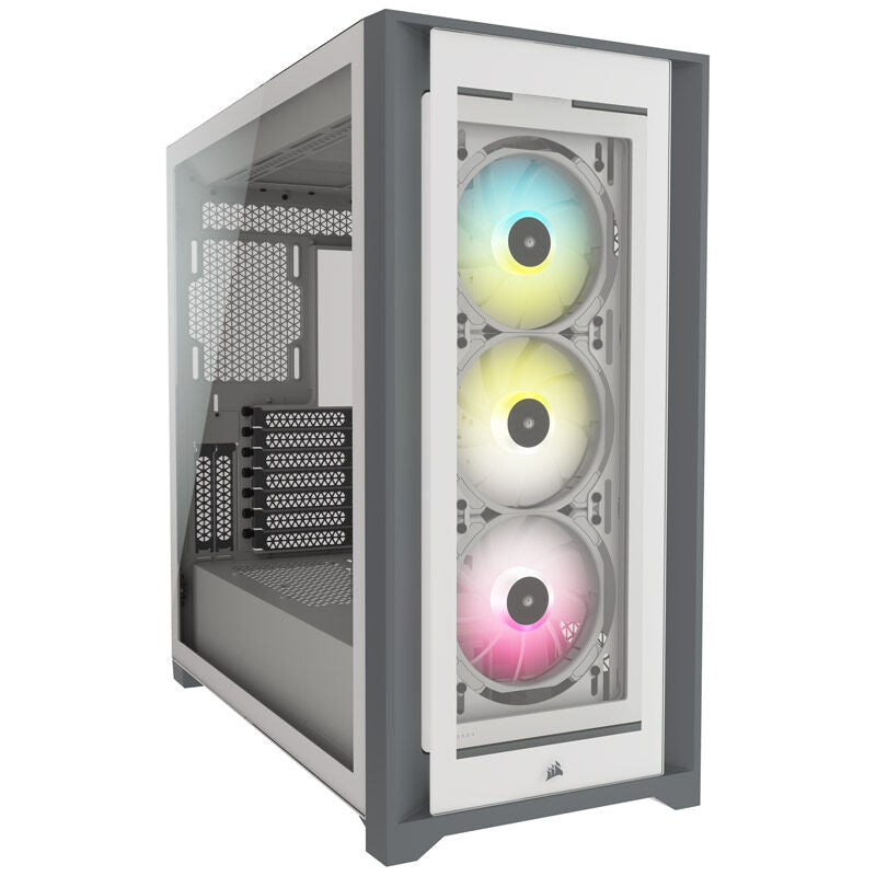 Corsair iCUE 5000X RGB kabinett midtårn herdet glass hvit forfra
