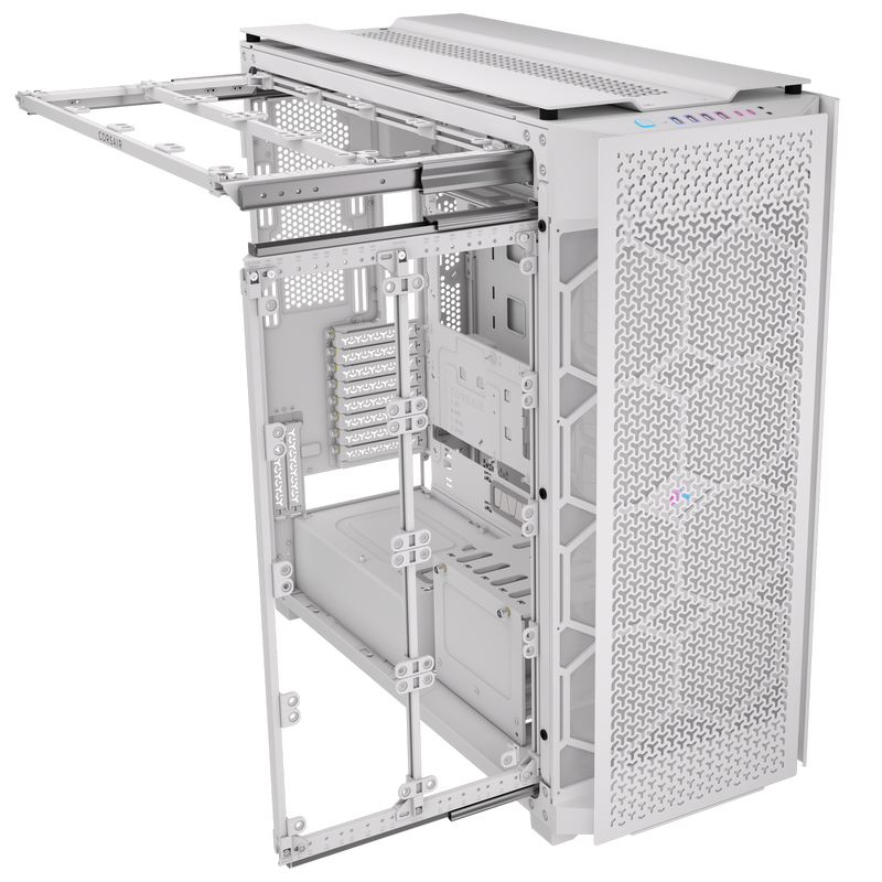 Corsair iCUE 9000D RGB Airflow kabinett hvit E-ATX montert med hardware