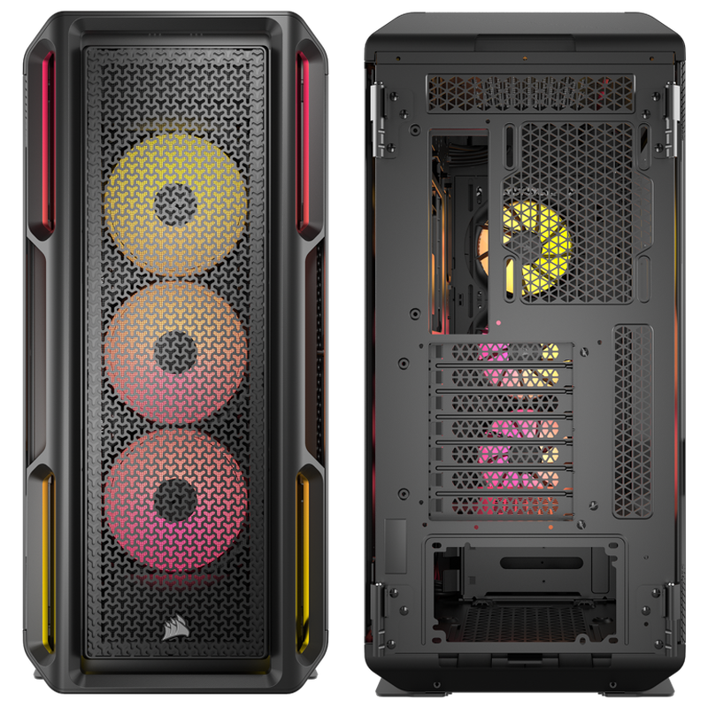Corsair iCUE LINK 5000T LX kabinett midtårn montert med komponenter