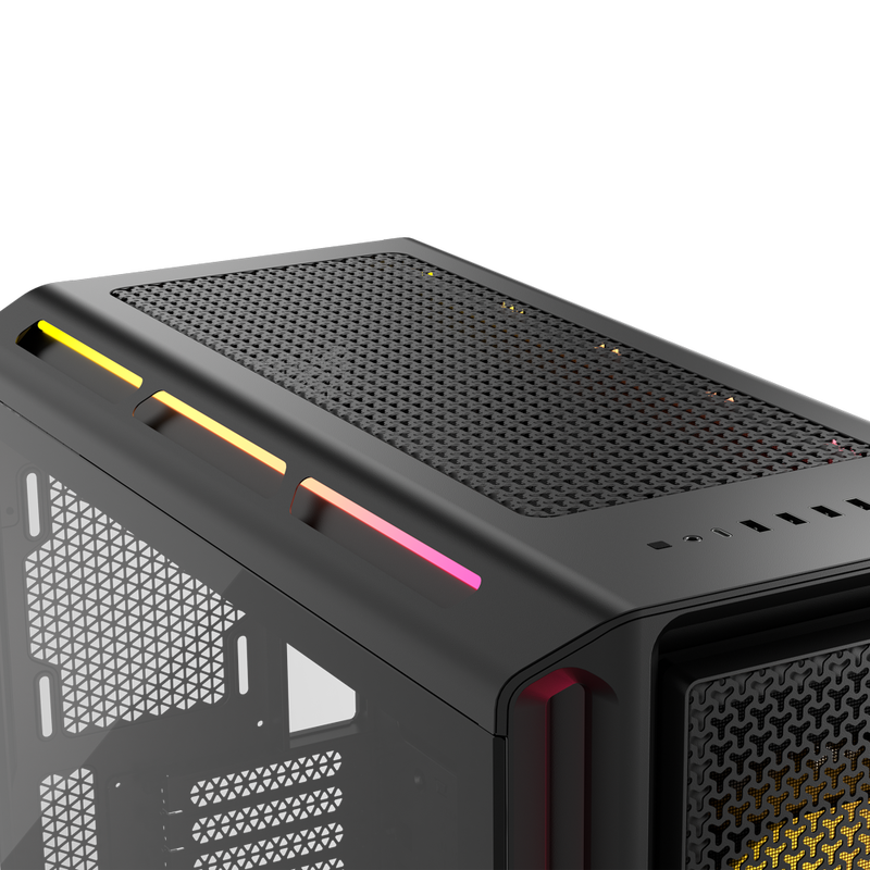 Nærbilde av Corsair iCUE LINK 5000T LX kabinett midtårn RGB-belysning