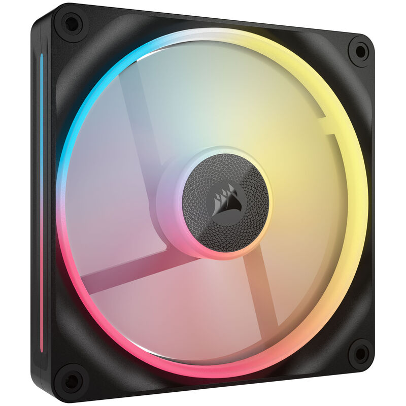 Detalj av RGB-belysning på Corsair iCUE Link LX140-R RGB PWM vifte 2-pack 140 mm hvit
