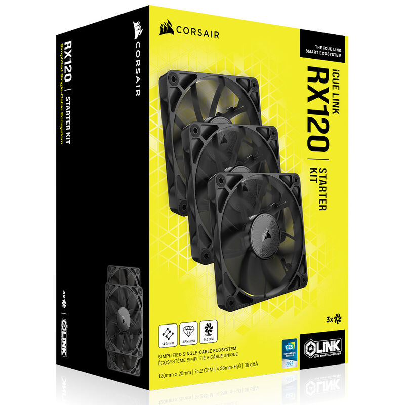 Corsair iCUE LINK RX120 PWM vifte 3-pakk 120 mm svart emballasje