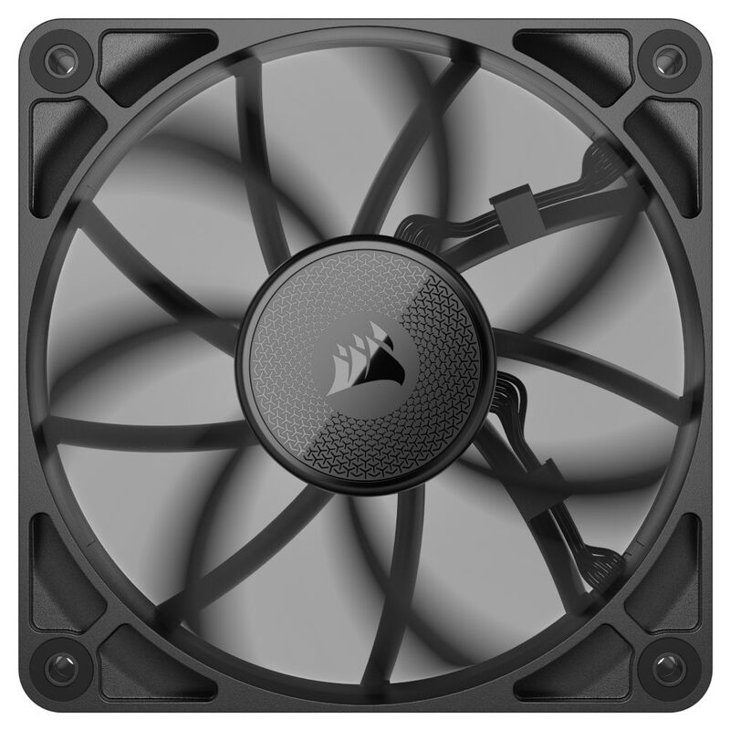 Corsair iCUE LINK RX120 PWM vifte 3-pakk 120 mm svart nærbilde av gummidempere