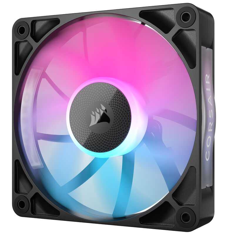 Nærbilde av Corsair iCUE LINK RX120 RGB PWM vifte 120 mm svart rotor