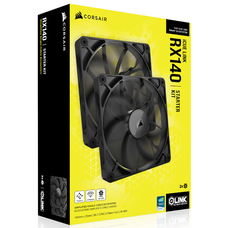 Corsair iCUE LINK RX140 PWM vifte 2-pakning 140 mm svart sideprofil