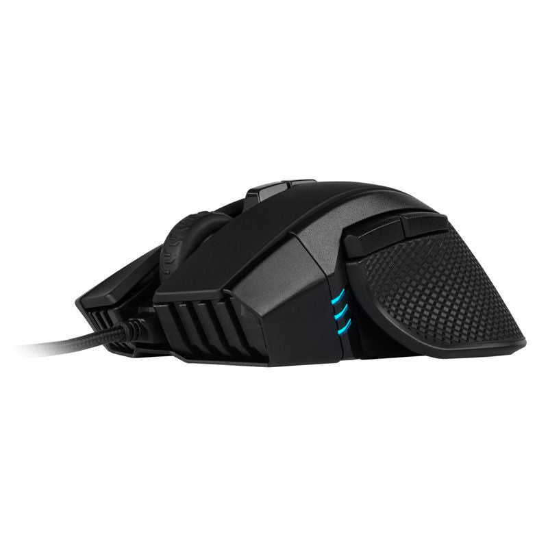 Corsair Ironclaw RGB gamingmus kablet svart 18000 DPI montert på skrivebord