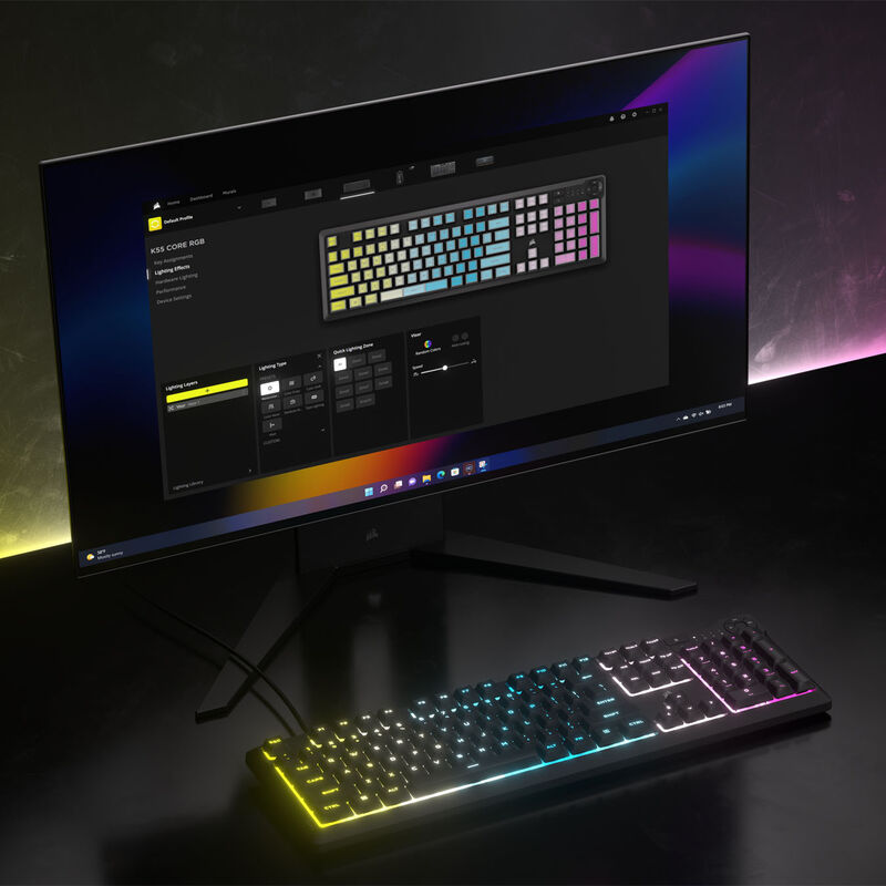 Oversikt over Corsair K55 Core RGB gamingtastatur