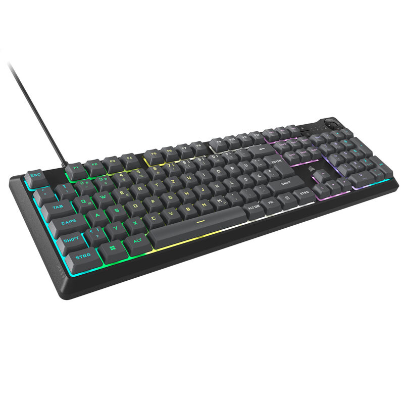 Corsair K55 Core RGB gamingtastatur full-size Rubber Dome grå forfra