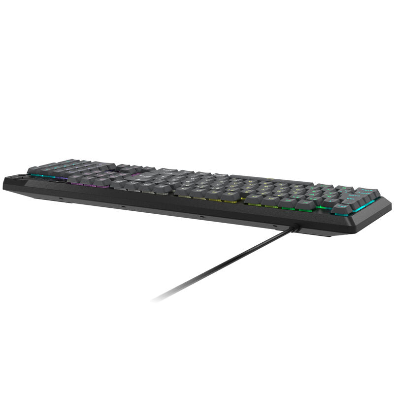 Nærbilde av RGB-belysning på Corsair K55 Core RGB gamingtastatur