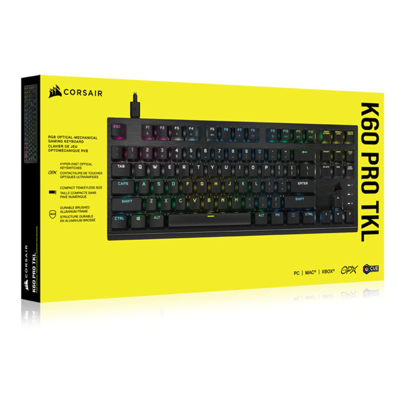 Corsair K60 PRO TKL gamingtastatur RGB Corsair OPX svart med USB Type C kabel