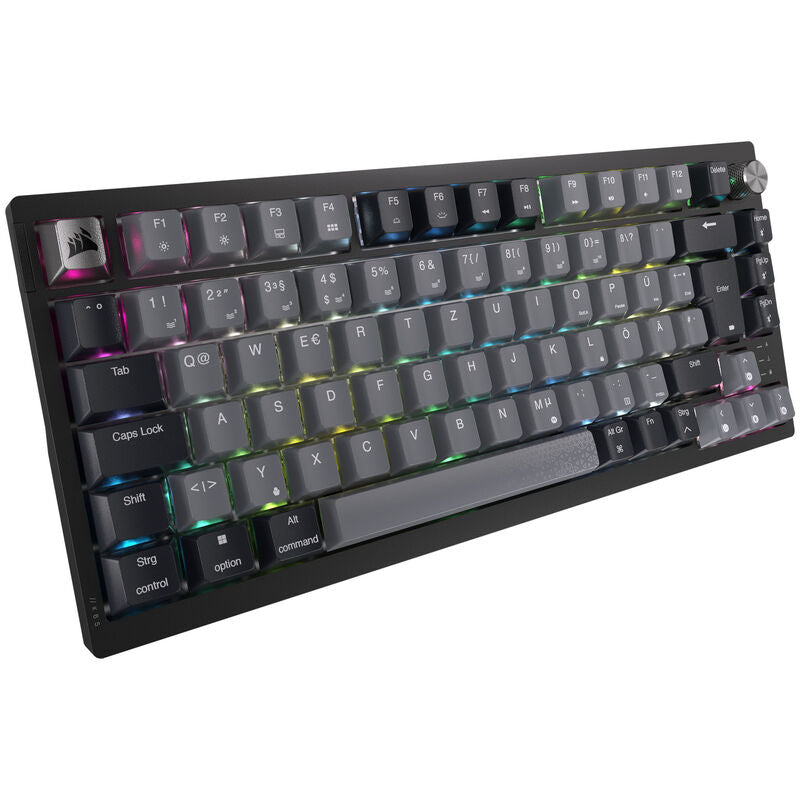 Nærbilde av Corsair K65 Plus Wireless TKL gamingtastatur 75% MLX Fusion svart multifunksjonsratt