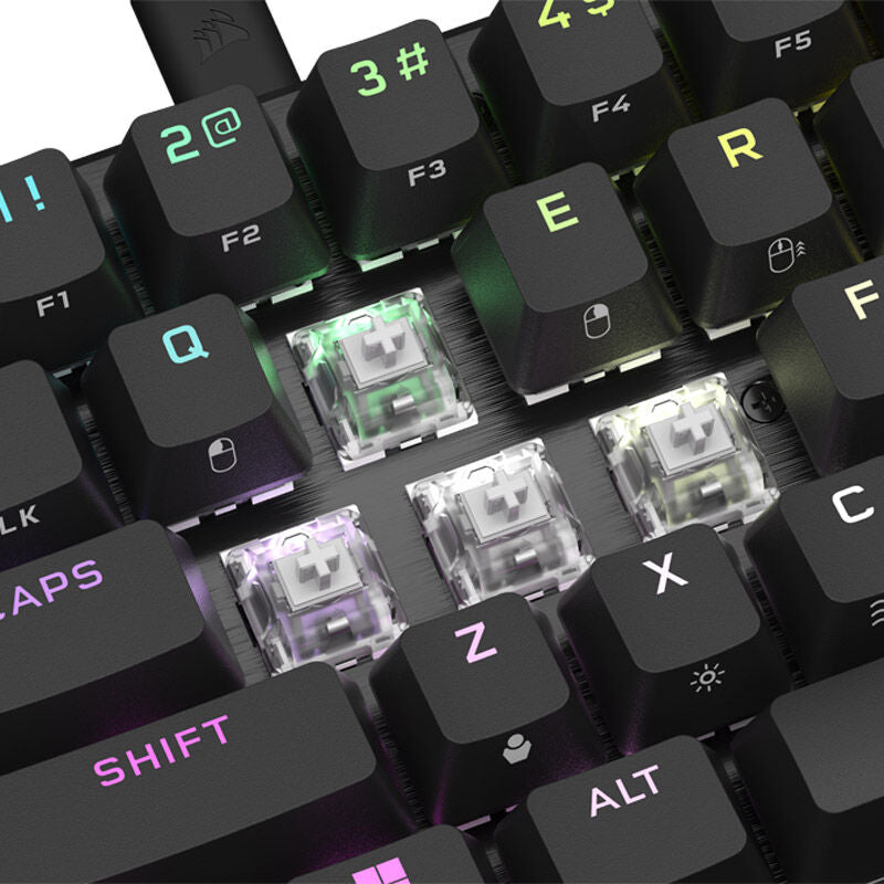 Sideprofil av Corsair K65 PRO Mini RGB gamingtastatur 65%