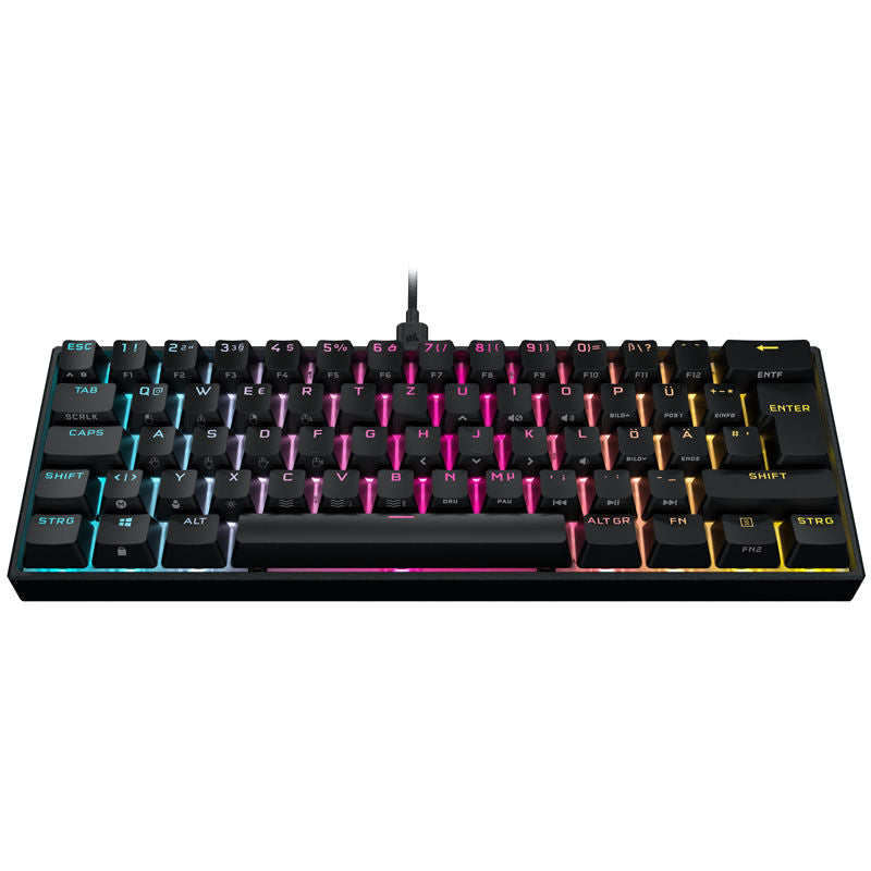 Corsair K65 RGB Mini gamingtastatur 60% MX Speed Silver montert på skrivebord