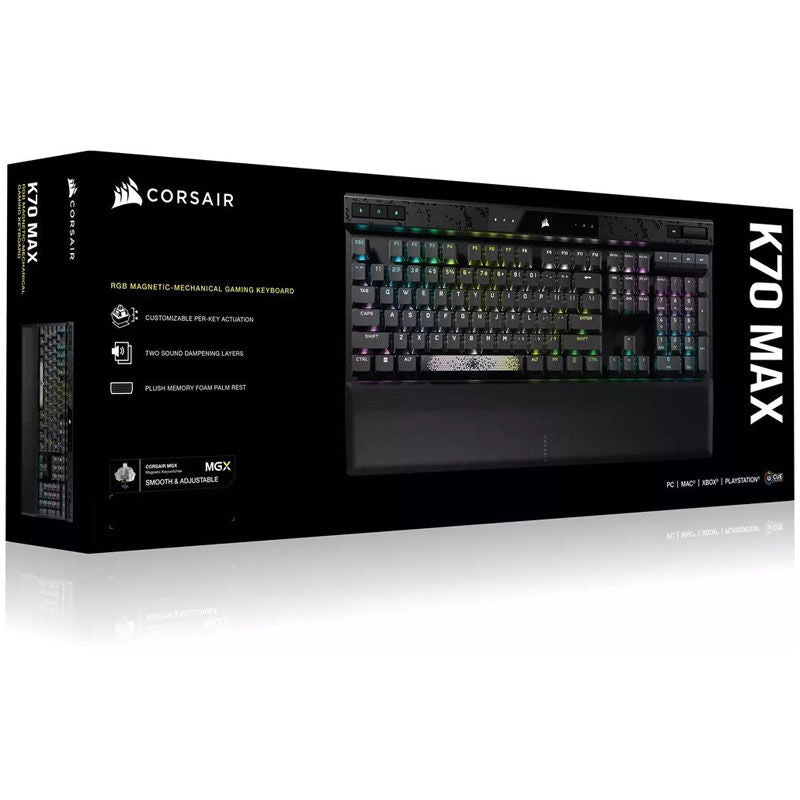 Corsair K70 MAX RGB med RGB-belysning aktivert