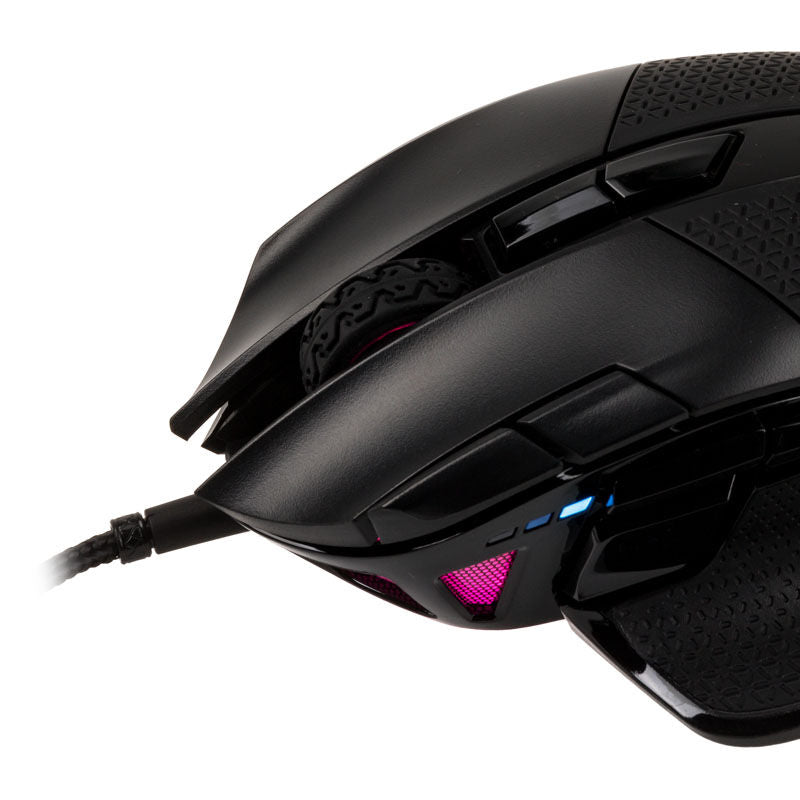 Nærbilde av knapper på Corsair NIGHTSWORD RGB gamingmus kablet 18000 DPI svart