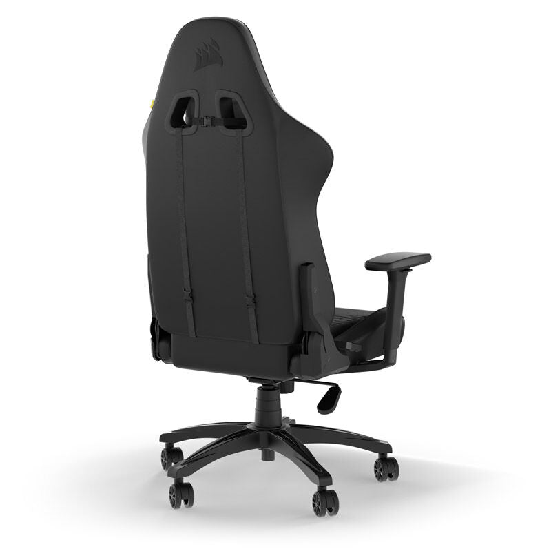 Nærbilde av justerbare armstøtter på Corsair TC100 Relaxed gamingstol kunstskinn svart