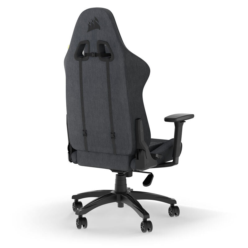 Nærbilde av justerbar armstøtte på Corsair TC100 Relaxed gamingstol stoff svart/grå