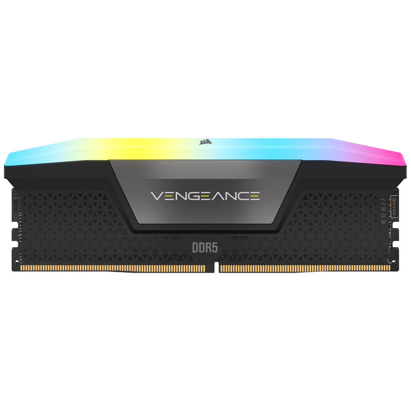 Detalj av RGB-belysning på Corsair Vengeance RGB DDR5-6200 CL32 RAM 64 GB XMP svart