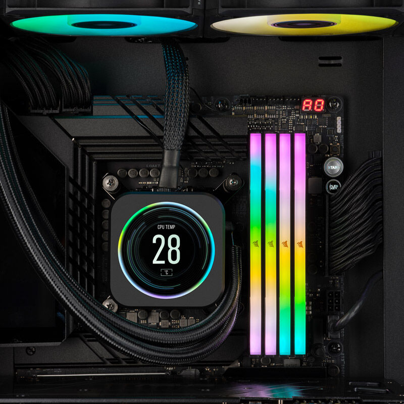 Sideprofil av Corsair Vengeance RGB DDR5-6200 CL32 RAM 64 GB XMP svart