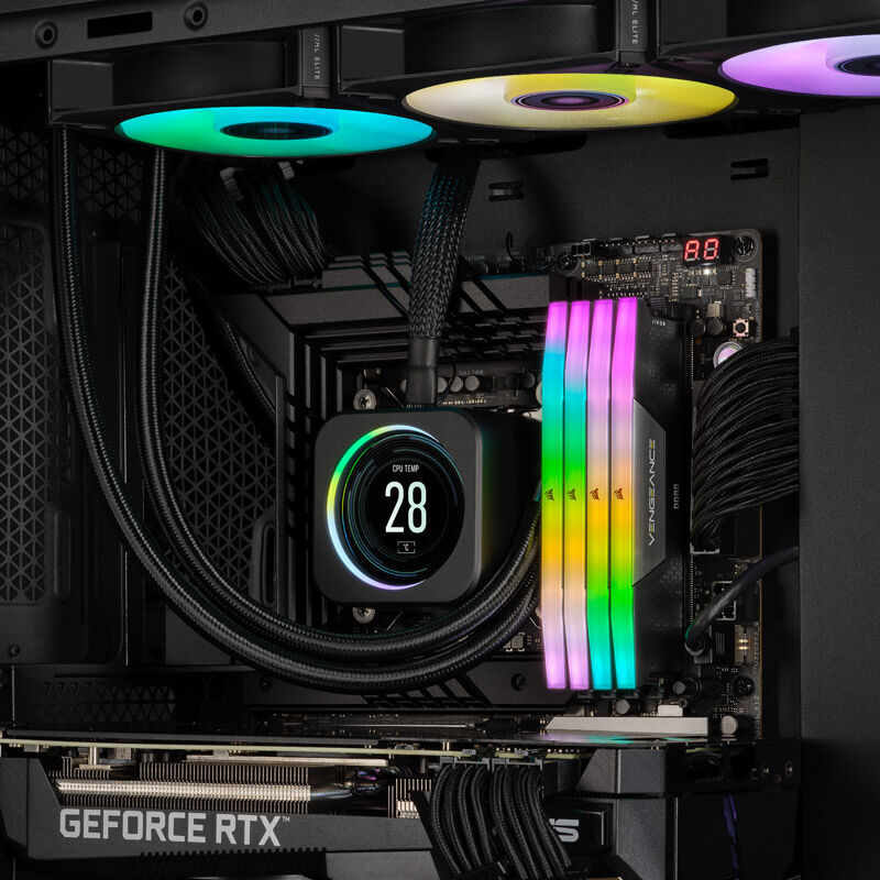 Corsair Vengeance RGB DDR5-6200 CL32 RAM 64 GB XMP svart med RGB-effekter
