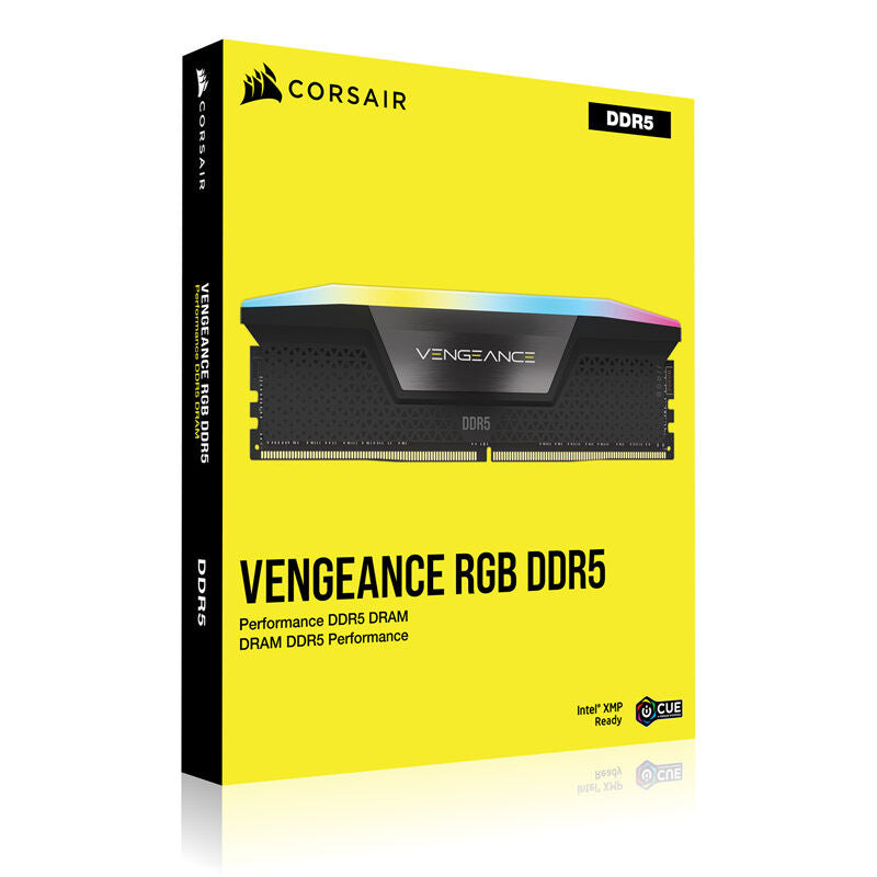 Emballasje av Corsair Vengeance RGB DDR5-6200 CL32 RAM 64 GB XMP svart