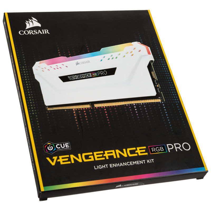 Nærbilde av RGB LED-belysning på Corsair Vengeance RGB Pro Light Enhancement Kit RGB hvit