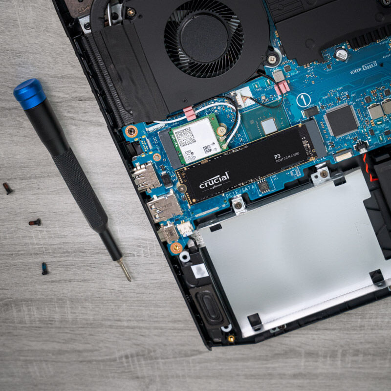 Crucial P3 NVMe SSD 1 TB PCIe 3.0 M.2 2280 montert i PC