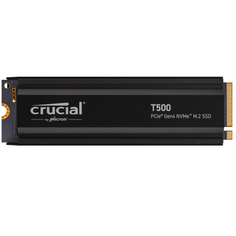 Crucial T500 NVMe SSD 4 TB PCIe 4.0 M.2 2280 med kjøleribbe forfra