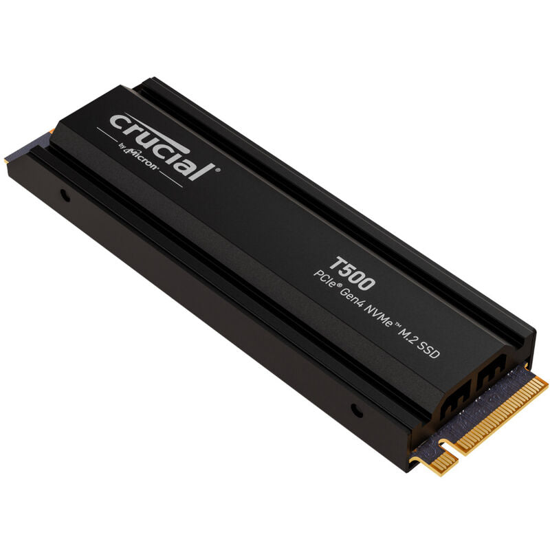 Crucial T500 NVMe SSD 4 TB PCIe 4.0 M.2 2280 med kjøleribbe nærbilde av kjøleribbe