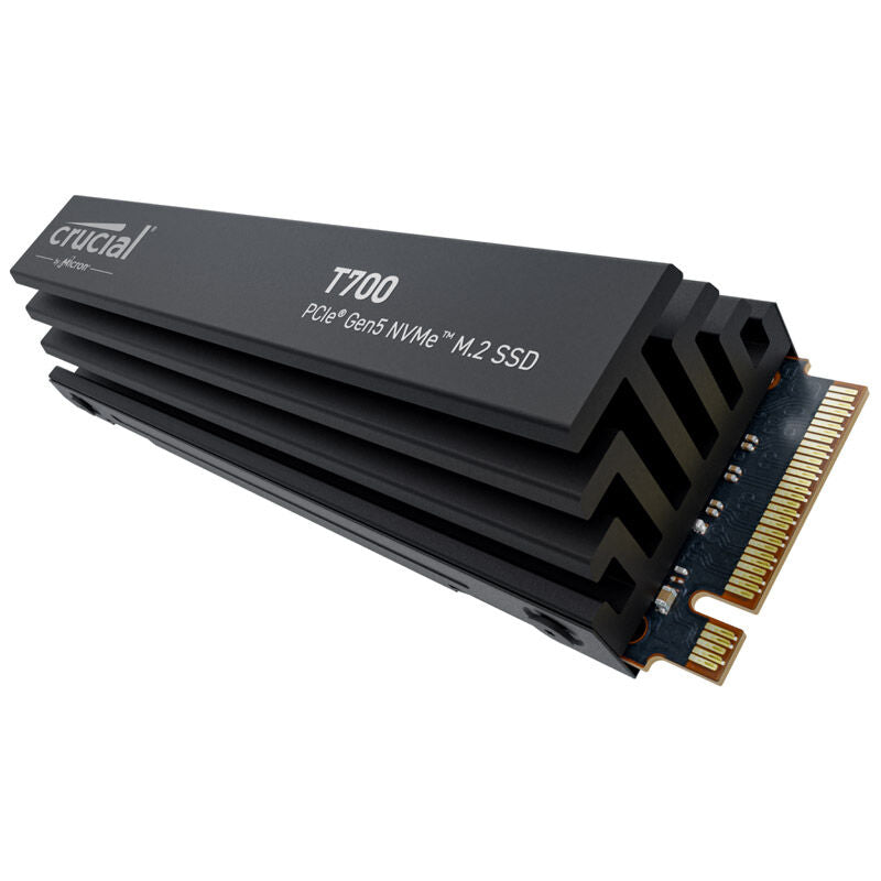 Crucial T700 NVMe SSD 4 TB PCIe 5.0 M.2 2280 med kjøleribbe forfra